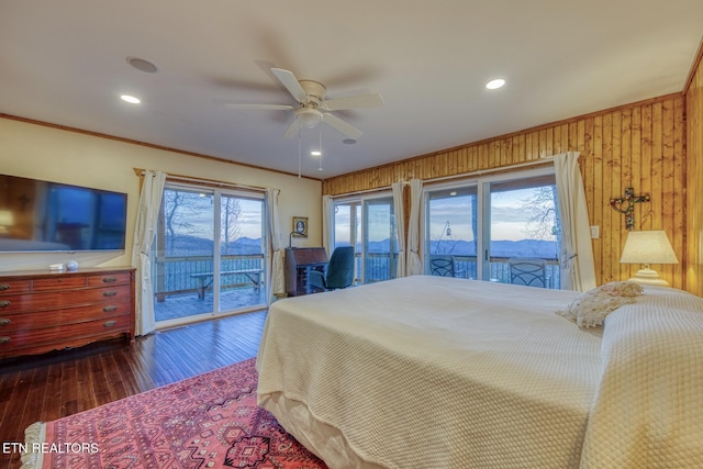 1898 Kennedy Way, Del Rio, TN 37727 - bedroom with access to exterior, wood finished floors, recessed lighting, ornamental molding, and ceiling fan