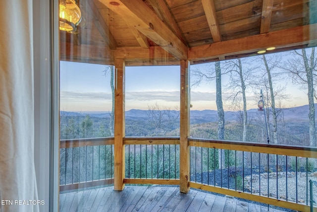1898 Kennedy Way, Del Rio, TN 37727 - unfurnished sunroom with wooden ceiling and wood-type flooring