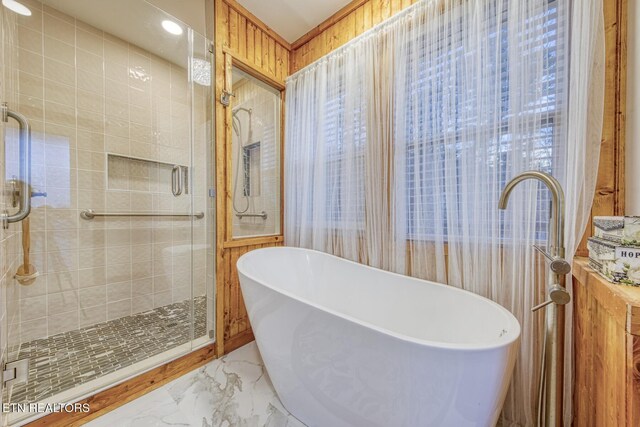 1898 Kennedy Way, Del Rio, TN 37727 - bathroom featuring marble finish flooring, a shower stall, and a freestanding bath