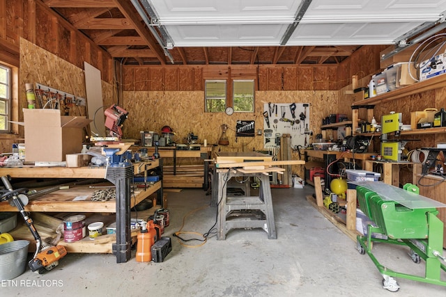 garage featuring a workshop area