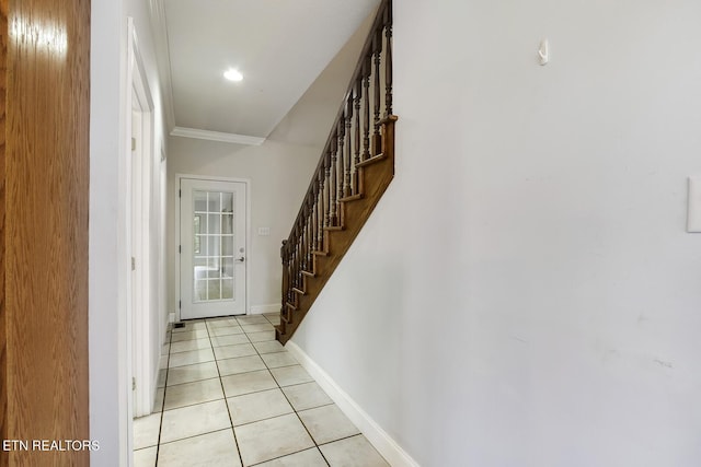 2000 Robinson Dr, Lenoir City, TN 37772 - hallway with light tile patterned flooring, stairway, baseboards, and ornamental molding