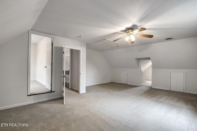 2000 Robinson Dr, Lenoir City, TN 37772 - bonus room with attic access, a ceiling fan, lofted ceiling, carpet floors, and a textured ceiling