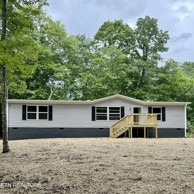 manufactured / mobile home featuring crawl space and a wooden deck
