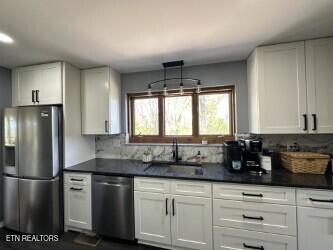 kitchen with a sink, white cabinetry, and appliances with stainless steel finishes