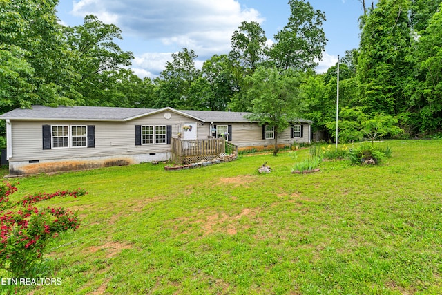 7726 Misty Point Way, Knoxville, TN 37914 - manufactured / mobile home featuring crawl space, a front lawn, and a deck