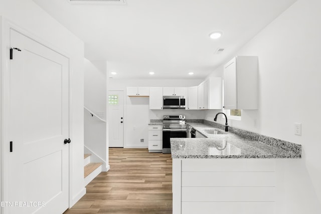 kitchen with a sink, light stone counters, a healthy amount of sunlight, and appliances with stainless steel finishes