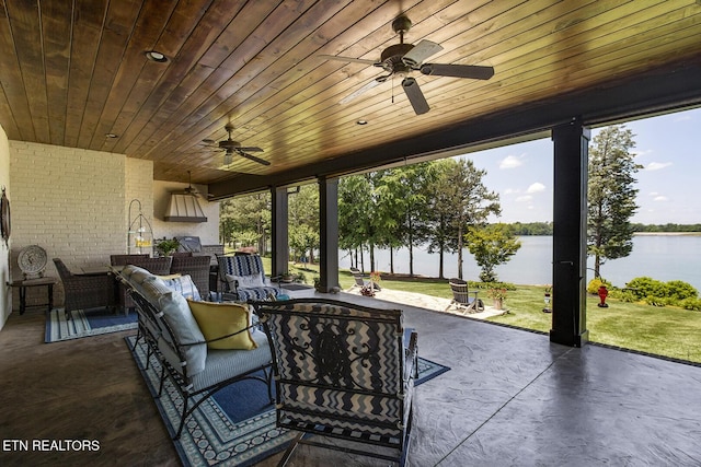 180 Edgewater Way, Lenoir City, TN 37772 - view of patio / terrace with outdoor lounge area, a water view, a ceiling fan, and outdoor dining space