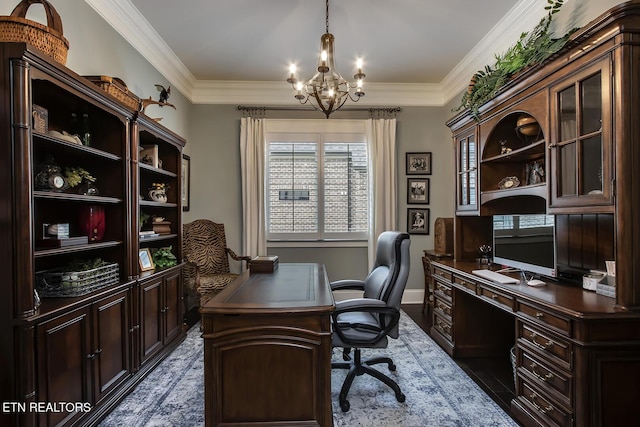 180 Edgewater Way, Lenoir City, TN 37772 - office space with a chandelier, ornamental molding, and baseboards