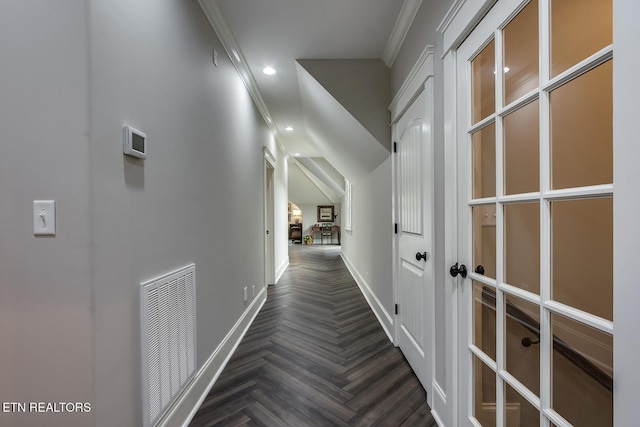 180 Edgewater Way, Lenoir City, TN 37772 - hallway featuring crown molding, recessed lighting, and baseboards