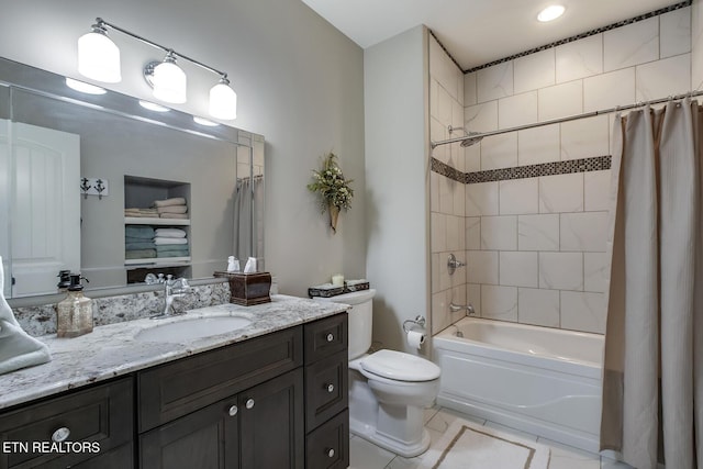 180 Edgewater Way, Lenoir City, TN 37772 - bathroom with shower / tub combo with curtain, toilet, tile patterned floors, and vanity