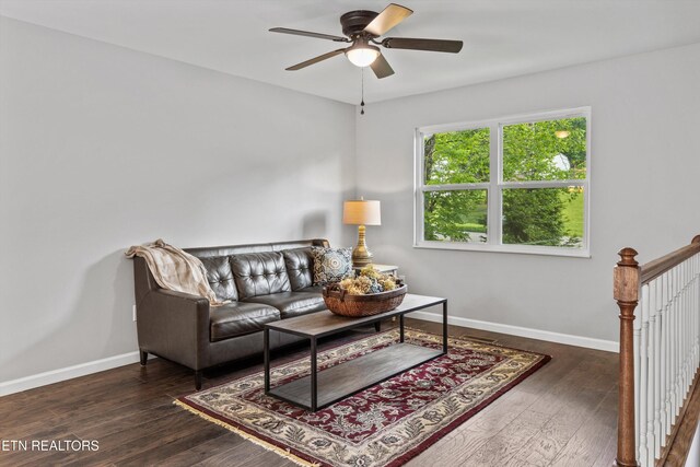 10212 Birch Hill Ln, Knoxville, TN 37932 - living area featuring baseboards, ceiling fan, and wood finished floors