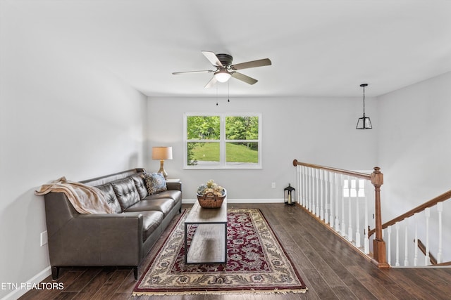 10212 Birch Hill Ln, Knoxville, TN 37932 - living room featuring wood finished floors, a ceiling fan, and baseboards