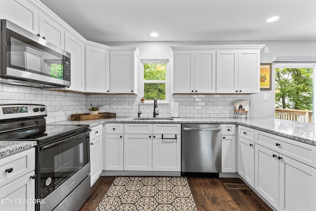 10212 Birch Hill Ln, Knoxville, TN 37932 - kitchen featuring stainless steel appliances, a sink, healthy amount of natural light, white cabinetry, and recessed lighting