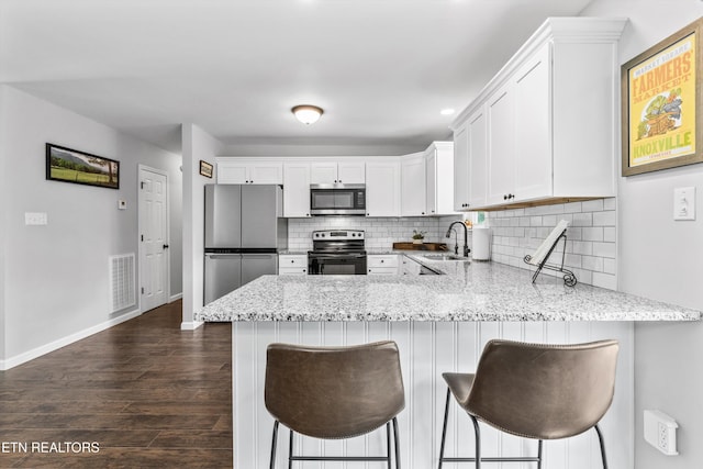 10212 Birch Hill Ln, Knoxville, TN 37932 - kitchen with appliances with stainless steel finishes, a sink, a peninsula, light stone counters, and backsplash