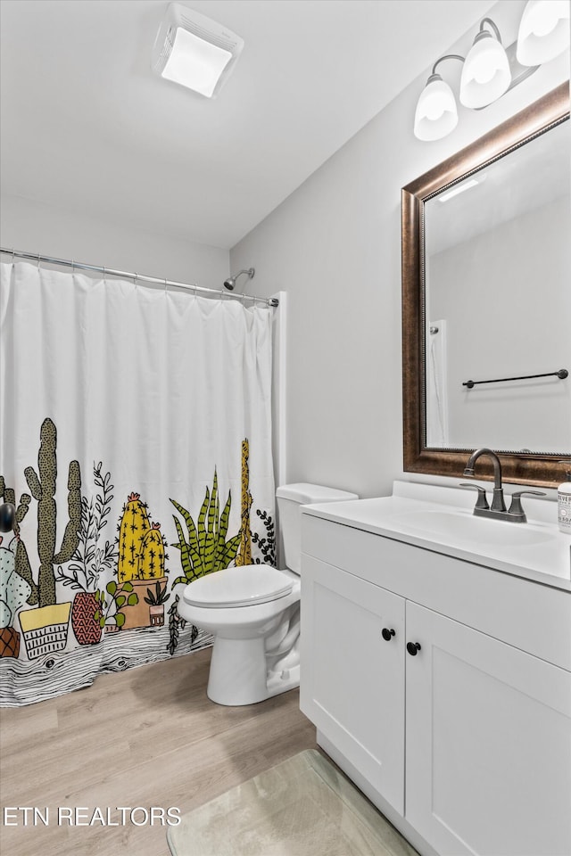 10212 Birch Hill Ln, Knoxville, TN 37932 - full bathroom with toilet, wood finished floors, vanity, and a shower with shower curtain