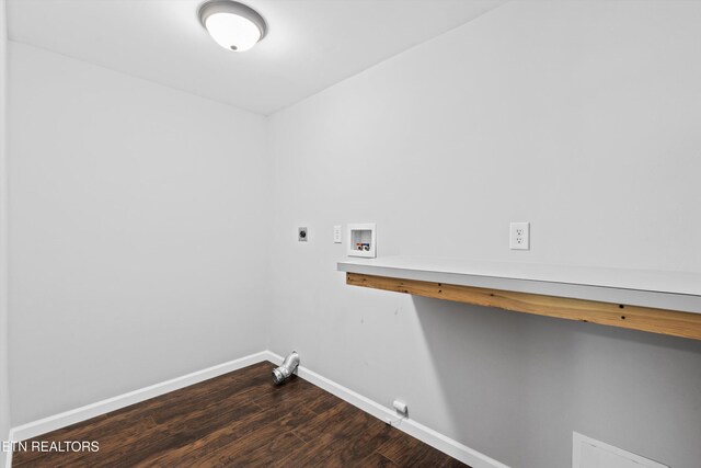 10212 Birch Hill Ln, Knoxville, TN 37932 - laundry area featuring hookup for an electric dryer, washer hookup, dark wood-style floors, and baseboards