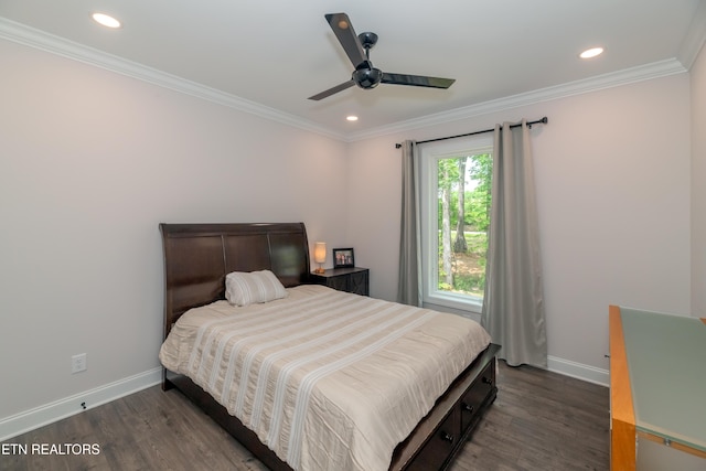 8304 Davis Ferry Rd, Loudon, TN 37774 - bedroom with recessed lighting, baseboards, ornamental molding, and dark wood-style floors