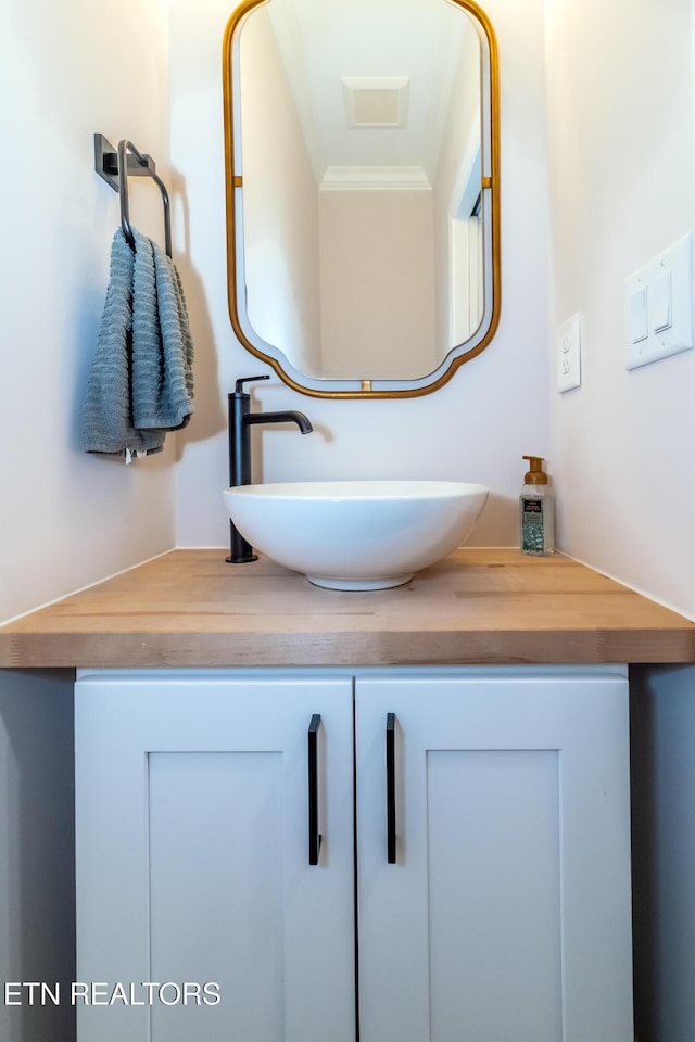 8304 Davis Ferry Rd, Loudon, TN 37774 - bathroom with vanity, ornamental molding, and visible vents