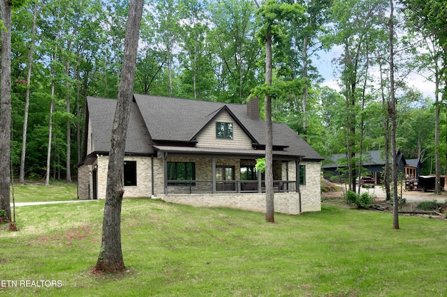 8304 Davis Ferry Rd, Loudon, TN 37774 - view of front of property with covered porch, a shingled roof, a chimney, and a front yard