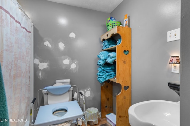 217 Jackson Dr, Harriman, TN 37748 - bathroom featuring a sink, toilet, and a shower with curtain