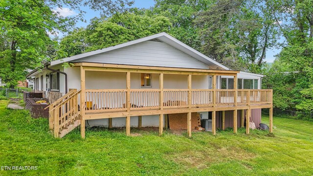 138 Lilac Dr, Lafollette, TN 37766 - rear view of house featuring a wooden deck and central AC