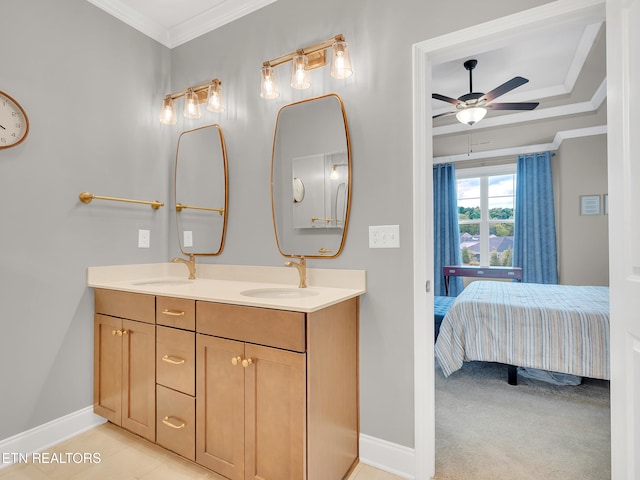11842 Gecko Dr, Knoxville, TN 37932 - full bathroom featuring crown molding, ensuite bathroom, ceiling fan, baseboards, and double vanity