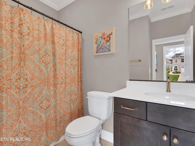 11842 Gecko Dr, Knoxville, TN 37932 - full bathroom featuring crown molding, vanity, toilet, and baseboards