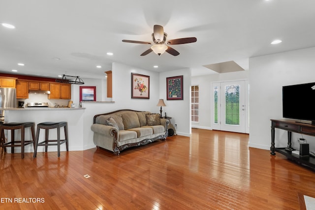 687 Burchfield Rd, Dandridge, TN 37725 - living area featuring a ceiling fan, wood finished floors, baseboards, and recessed lighting