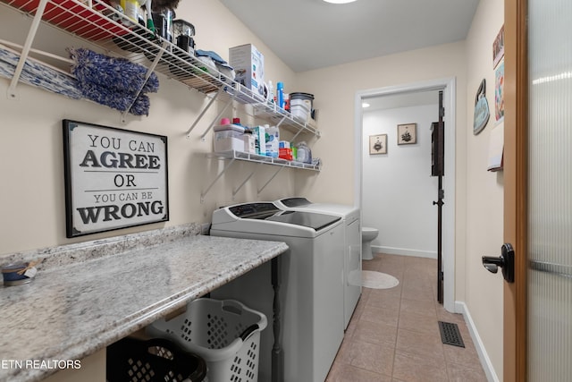 687 Burchfield Rd, Dandridge, TN 37725 - laundry room with washer and clothes dryer, light tile patterned floors, and baseboards