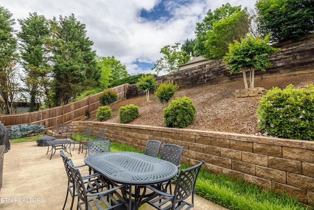 view of patio / terrace featuring outdoor dining space and a fenced backyard
