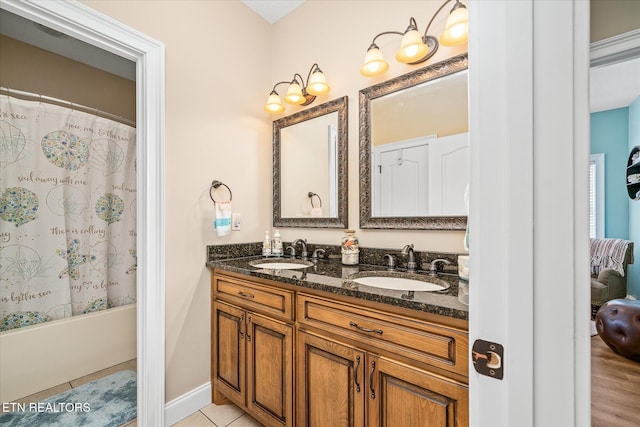 13 Holly Ct, Crossville, TN 38558 - bathroom featuring double vanity, shower / bath combination with curtain, and tile patterned flooring