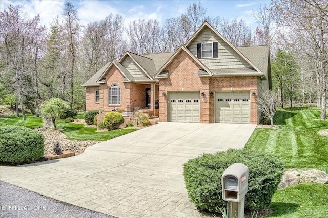 13 Holly Ct, Crossville, TN 38558 - craftsman inspired home featuring driveway, brick siding, a front yard, and an attached garage