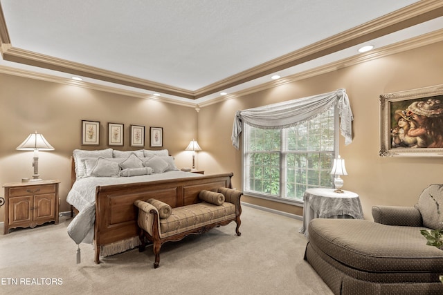704 Blue Dun Ct, Pigeon Forge, TN 37863 - bedroom with light carpet, a raised ceiling, crown molding, recessed lighting, and baseboards