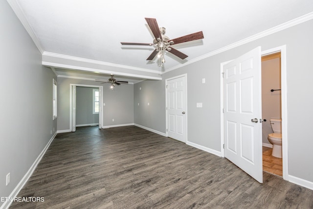 2208 Sanderson Rd, Knoxville, TN 37921 - unfurnished living room with dark wood finished floors, baseboards, a ceiling fan, and ornamental molding