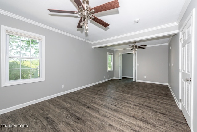 2208 Sanderson Rd, Knoxville, TN 37921 - empty room featuring dark wood finished floors, baseboards, a ceiling fan, and ornamental molding