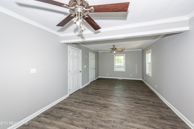 2208 Sanderson Rd, Knoxville, TN 37921 - unfurnished room featuring dark wood-style floors, ornamental molding, and a ceiling fan