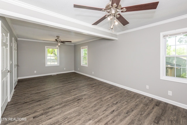 2208 Sanderson Rd, Knoxville, TN 37921 - empty room with baseboards, ornamental molding, dark wood finished floors, and a ceiling fan