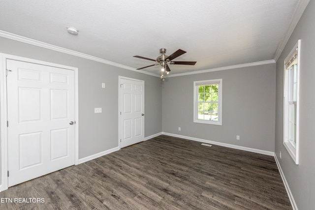 2208 Sanderson Rd, Knoxville, TN 37921 - unfurnished bedroom with ceiling fan, ornamental molding, baseboards, and dark wood-style floors