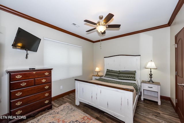 229 Bishops Cap Cir Unit 106, Townsend, TN 37882 - bedroom with dark wood-type flooring, ornamental molding, baseboards, and a ceiling fan