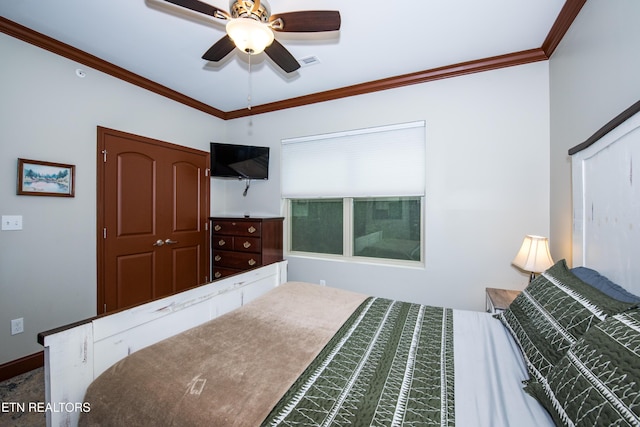 229 Bishops Cap Cir Unit 106, Townsend, TN 37882 - bedroom with ornamental molding and a ceiling fan