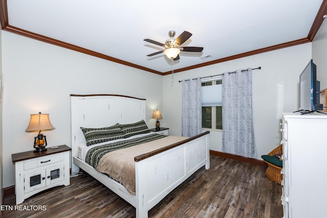 229 Bishops Cap Cir Unit 106, Townsend, TN 37882 - bedroom featuring dark wood-style flooring, ornamental molding, baseboards, and ceiling fan