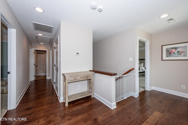 3336 Beaver Glade Ln, Knoxville, TN 37931 - hall featuring wood finished floors, an upstairs landing, baseboards, recessed lighting, and attic access