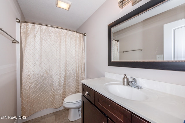 3336 Beaver Glade Ln, Knoxville, TN 37931 - bathroom featuring toilet, vanity, tile patterned flooring, and curtained shower