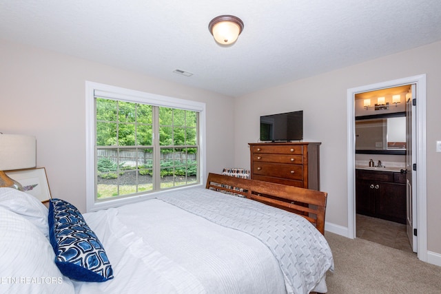 3336 Beaver Glade Ln, Knoxville, TN 37931 - bedroom featuring light colored carpet, baseboards, a sink, and ensuite bath