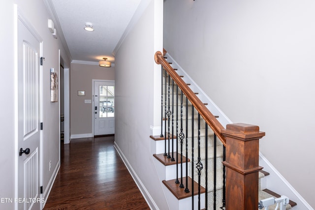 3336 Beaver Glade Ln, Knoxville, TN 37931 - entrance foyer featuring ornamental molding, dark wood finished floors, baseboards, and stairs