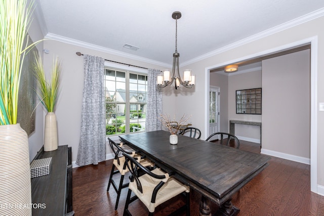 3336 Beaver Glade Ln, Knoxville, TN 37931 - dining space featuring a chandelier, dark wood-style flooring, baseboards, and crown molding