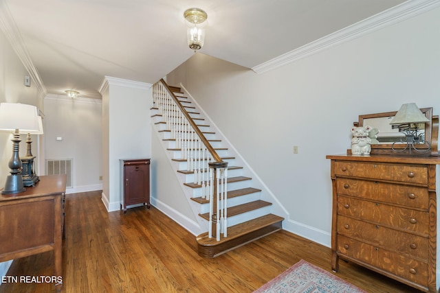 6605 Lammie Branch Ln, Knoxville, TN 37938 - stairs with crown molding, wood finished floors, and baseboards
