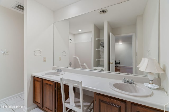 6605 Lammie Branch Ln, Knoxville, TN 37938 - bathroom with double vanity, tile patterned flooring, and a shower