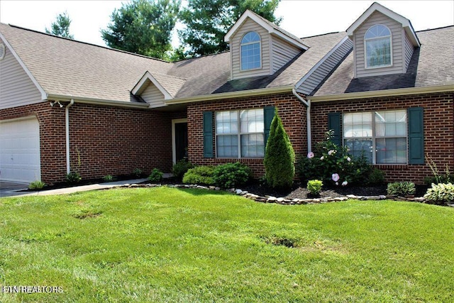 4808 Beverly Field Way, Knoxville, TN 37918 - cape cod home featuring a front yard, a shingled roof, brick siding, and a garage