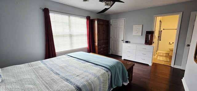 4808 Beverly Field Way, Knoxville, TN 37918 - bedroom featuring dark wood-style flooring, baseboards, a ceiling fan, and connected bathroom